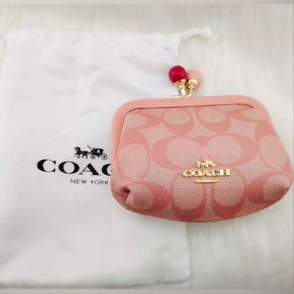 COACH NORA KISSLOCK CARD CASE IN SIGNATURE CANVAS C1708 IM/CANDY PINK - Picture 4 of 7